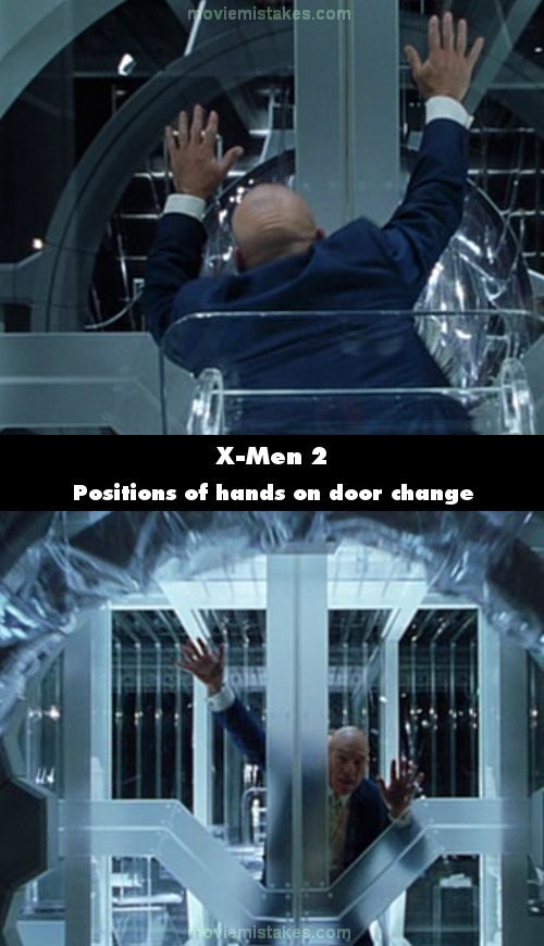 Phim X – Men, vị trí bàn tay của Magneto đặt trên cửa khác nhau khi nhìn bên ngoài và bên trong